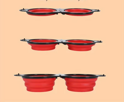 Collapsible Adjustable Double Feeding Bowl For Pets