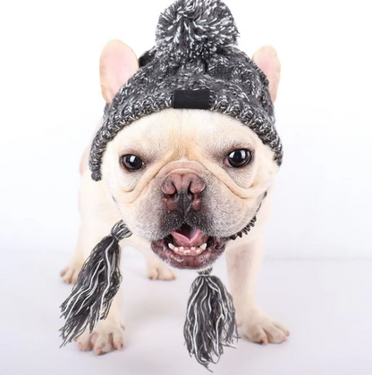 Knitting Hat For Pets With Pompom And Pigtails In Pink