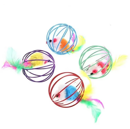 Cat Toy Mouse In Cage With Feather Tail
