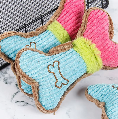 Soft Squeaker Dog Toy - Robust Chew Cushion In Bone Shape