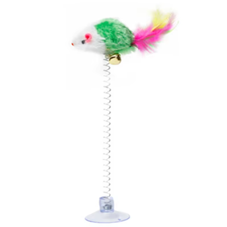 Springy Mouse With Suction Cup - Fun For Cats