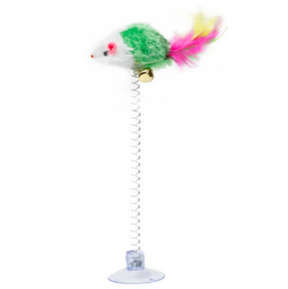 Springy Mouse With Suction Cup - Fun For Cats