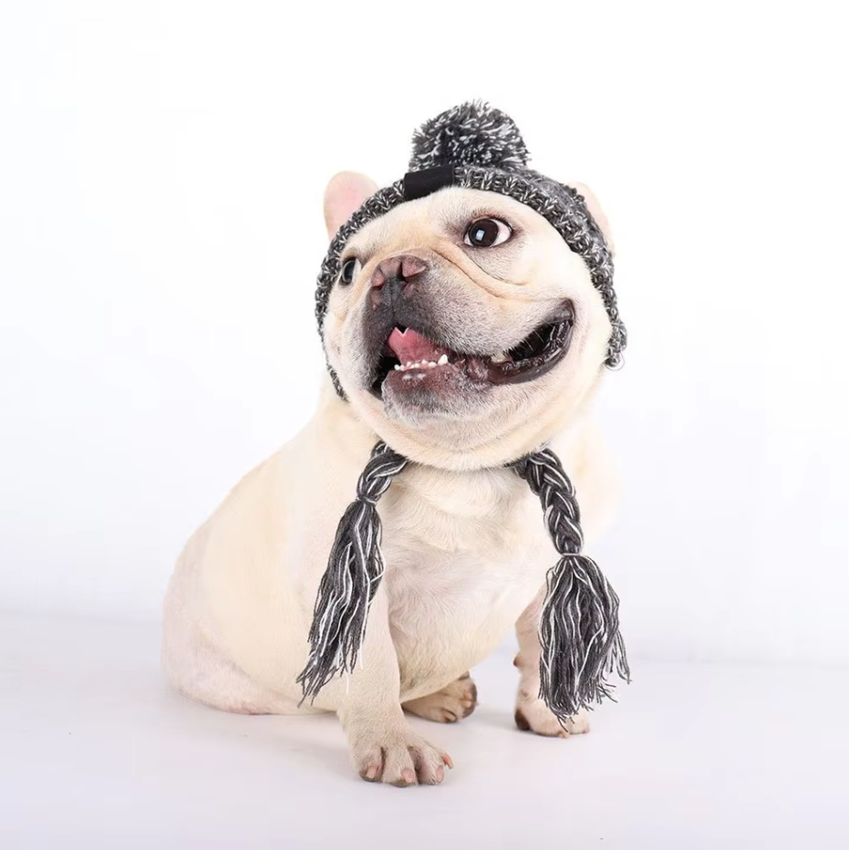 Knitting Hat For Pets With Pompom And Pigtails In Pink