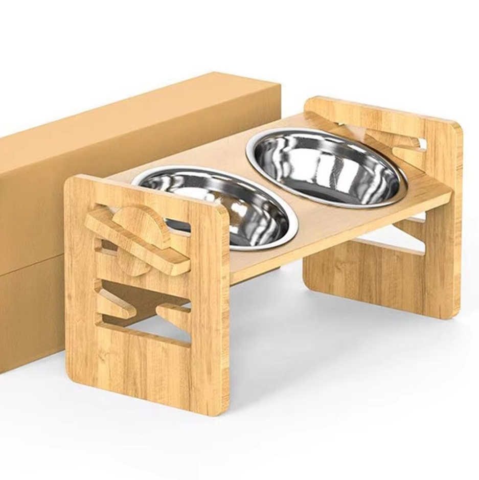 Elevated Feeding Station For Pets With Stainless Steel Bowls
