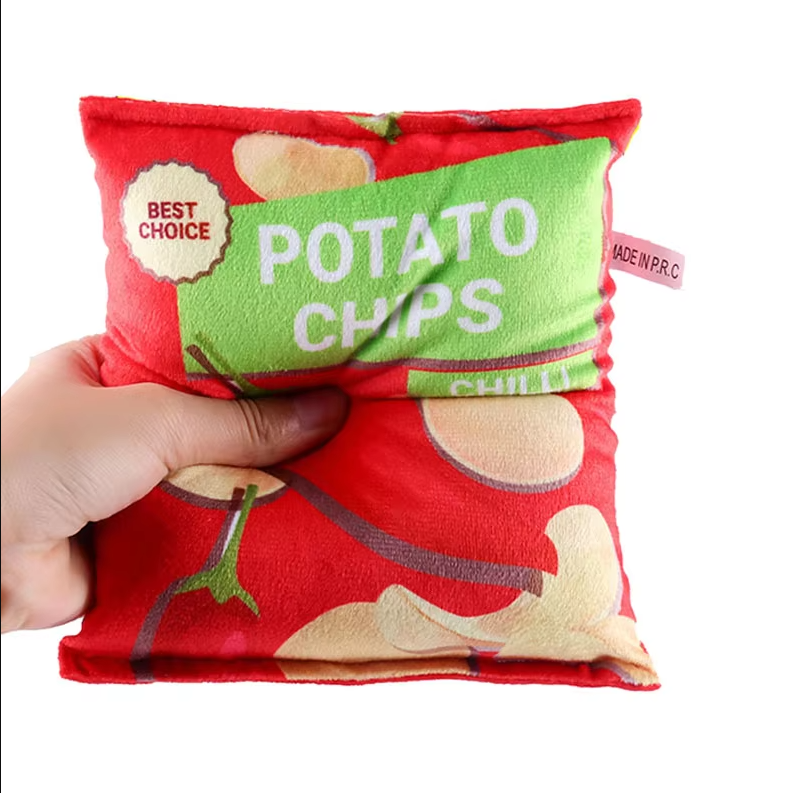 Dog Toy Crisps Bag - Soft Plush Toy With Squeaker & Crackling Effect