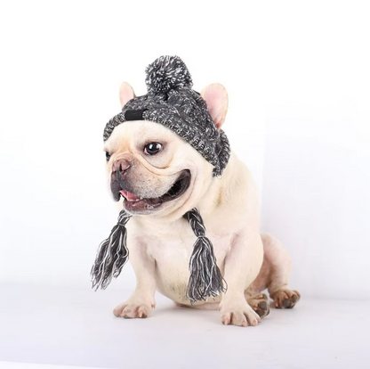 Knitting Hat For Pets With Pompom And Pigtails In Pink