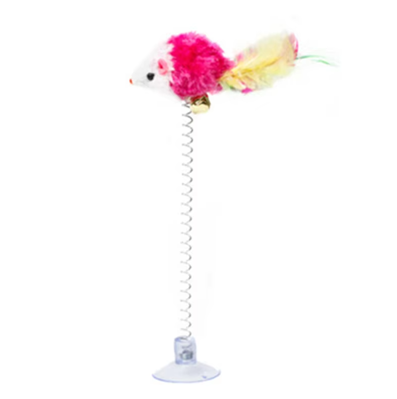 Springy Mouse With Suction Cup - Fun For Cats