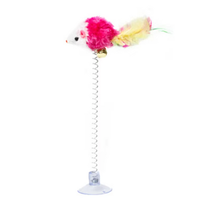 Springy Mouse With Suction Cup - Fun For Cats