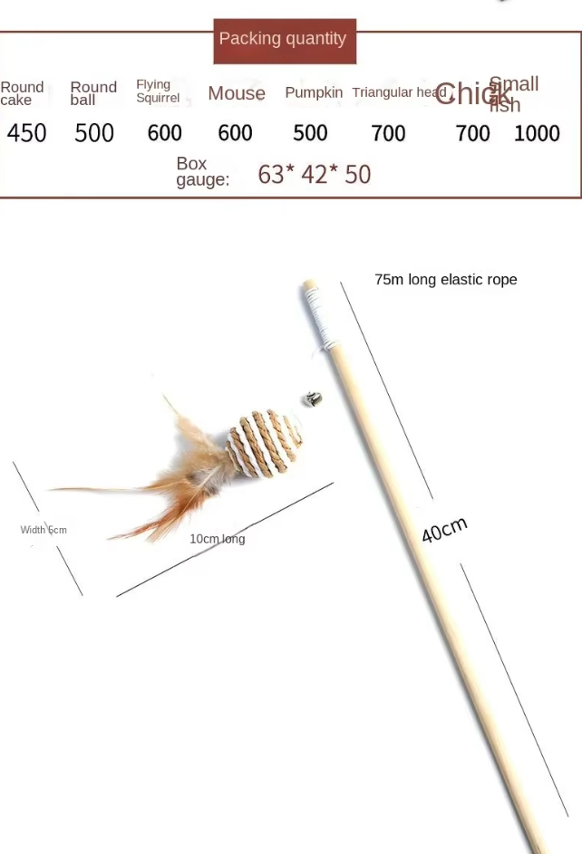 Interactive Cat Toy Set - Natural Toy With Feathers And Bells