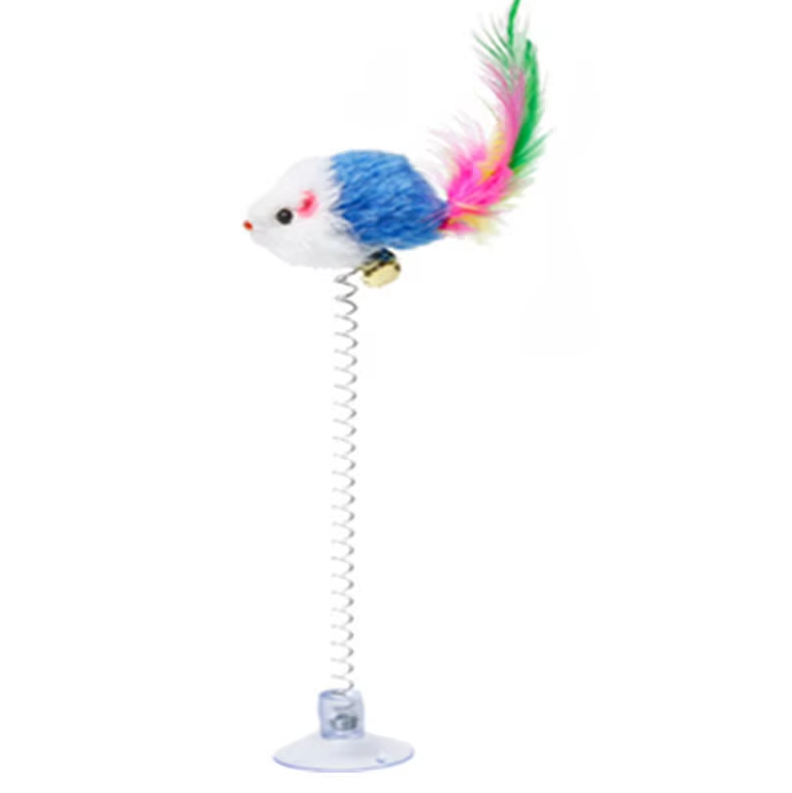 Springy Mouse With Suction Cup - Fun For Cats
