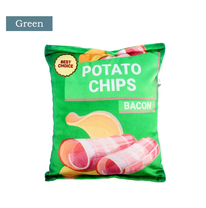 Dog Toy Crisps Bag - Soft Plush Toy With Squeaker & Crackling Effect