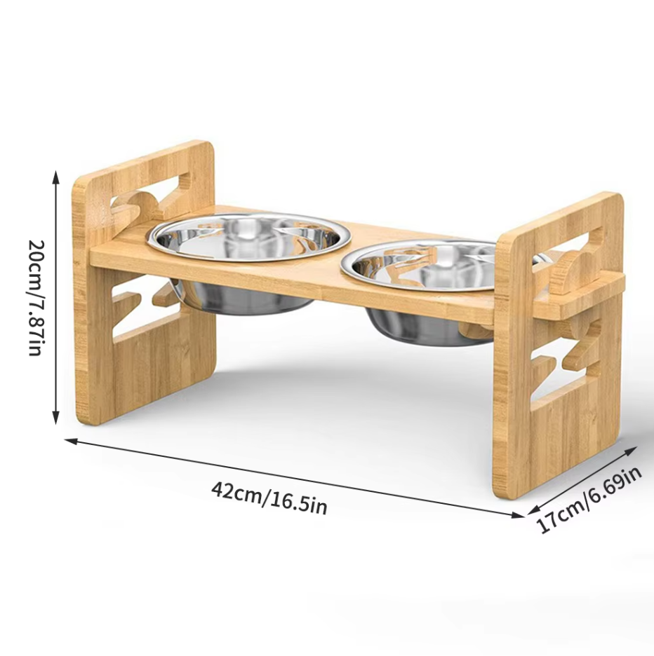Elevated Feeding Station For Pets With Stainless Steel Bowls