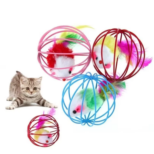 Cat Toy Mouse In Cage With Feather Tail