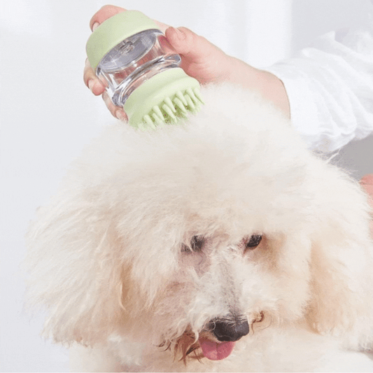 Silicone Pet Shower Brush with Shampoo Container for Gentle Grooming