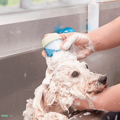 Silicone Pet Shower Brush with Shampoo Container for Gentle Grooming