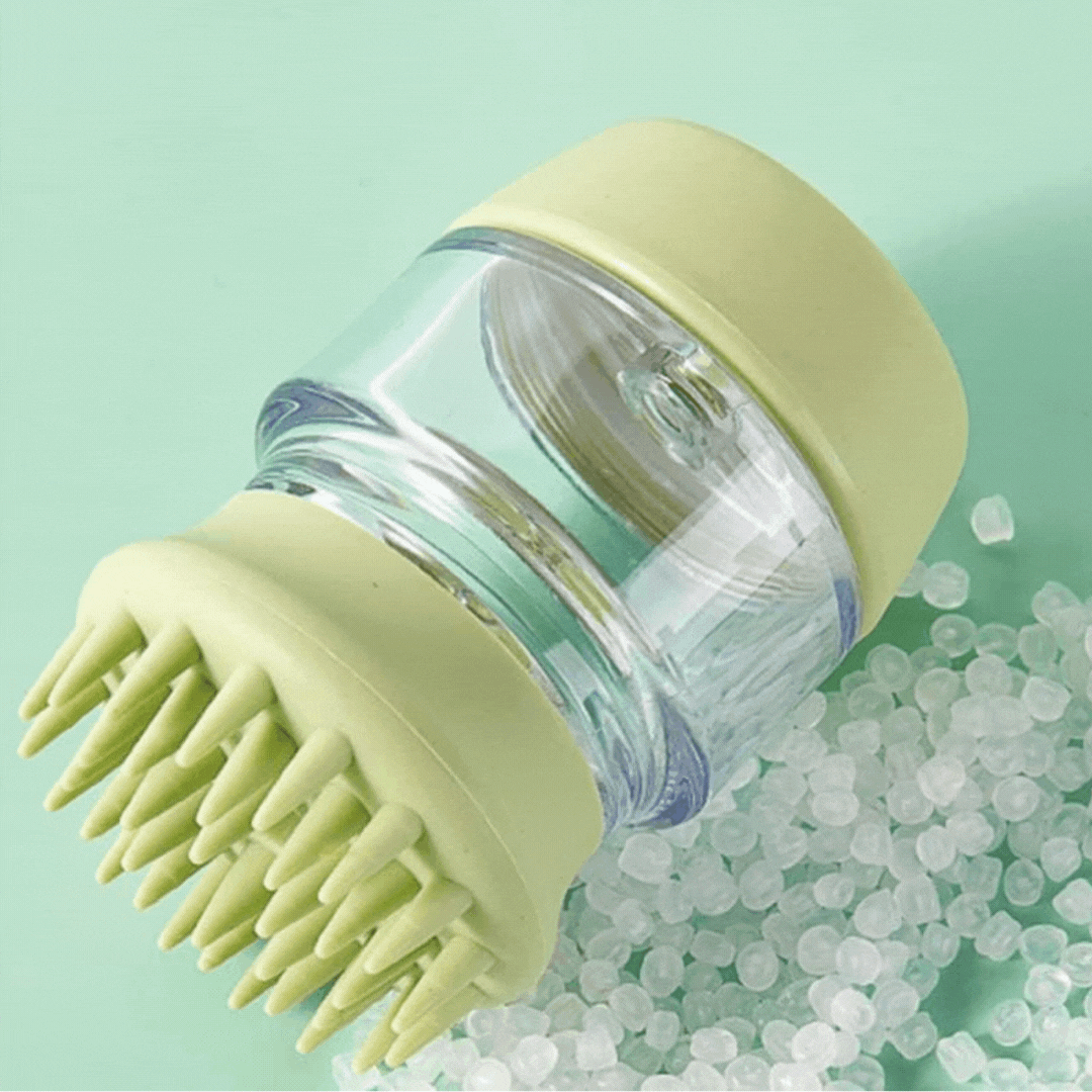 Silicone Pet Shower Brush with Shampoo Container for Gentle Grooming