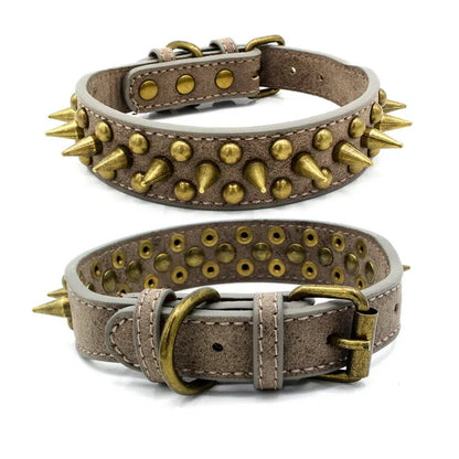 Leather Dog Collar With Rivets And Spikes In 3 Colors