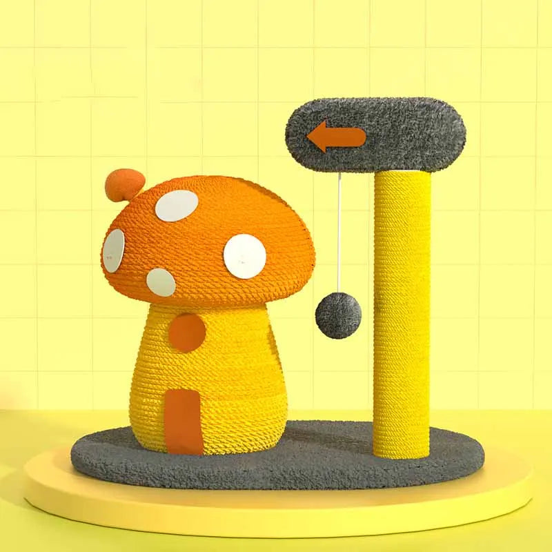 Cat Toy Scratching Post in Bird or Mushroom Design - Interactive Play Station for Cats
