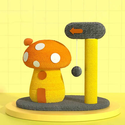 Cat Toy Scratching Post in Bird or Mushroom Design - Interactive Play Station for Cats