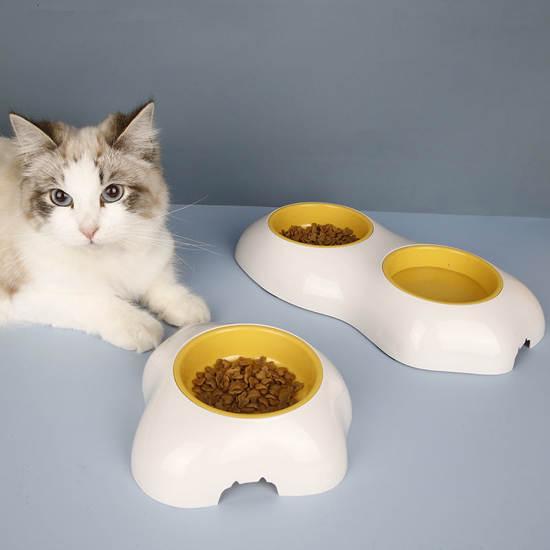 Dog Bowl And Food Bowl Set For Pets - Non-slip Double Bowl Design With Yellow Color