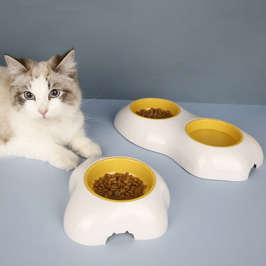 Dog Bowl And Food Bowl Set For Pets - Non-slip Double Bowl Design With Yellow Color