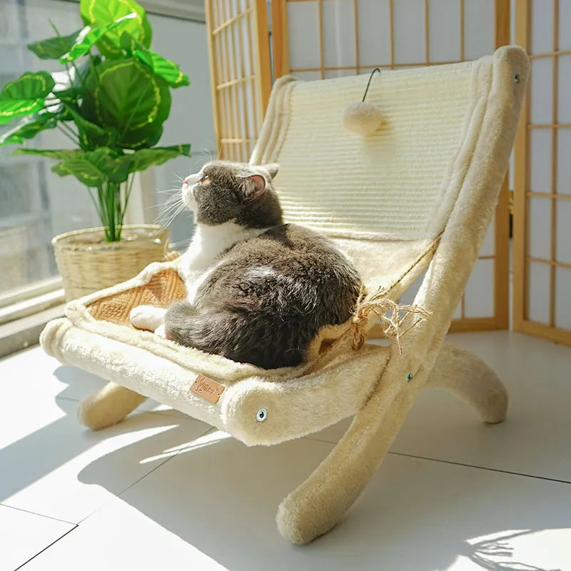 Cat Deckchair With Scratching Surface - Comfortable Sleeping Place Scratching Furniture In One