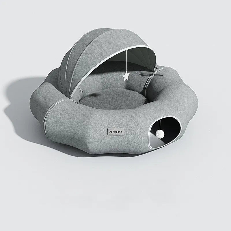 Cuddly Bed for Cats and Small Dogs with Removable Roof and Toy