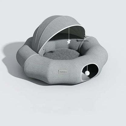 Cuddly Bed for Cats and Small Dogs with Removable Roof and Toy
