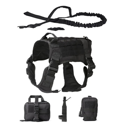 Tactical Dog Harness With Pockets And Leash For Training And Outdoor Use