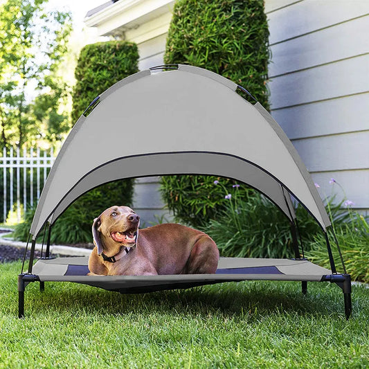 Elevated Dog Bed With Sun Canopy - Breathable Outdoor Lounger For Dogs
