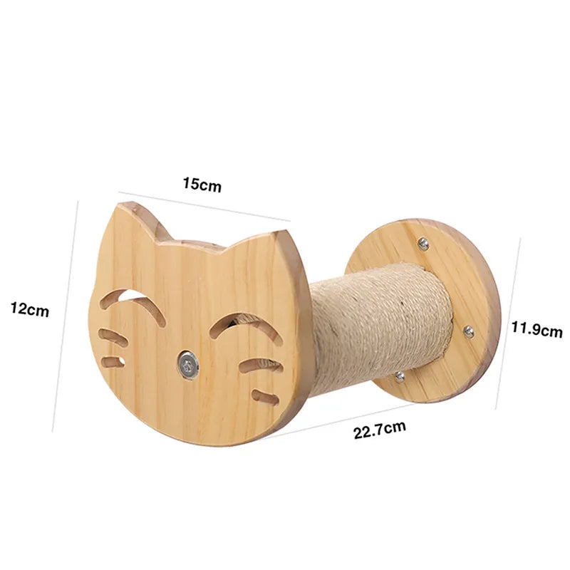 Wall Scratching Board For Cats Made Of Wood In Cat Head Design - Cosy Resting Place And Toy