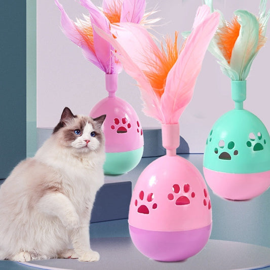 Interactive Cat Toy with Feathers - Colourful Ball - Shaped Toy for Cats