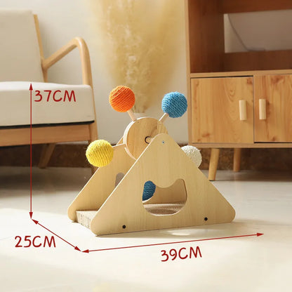 Cat Toy Ferris Wheel - Interactive Wooden Toy With Sisal Balls And Scratching Board