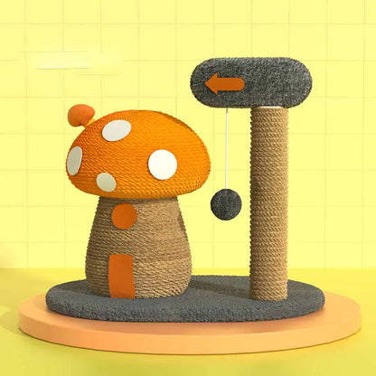 Cat Toy Scratching Post in Bird or Mushroom Design - Interactive Play Station for Cats