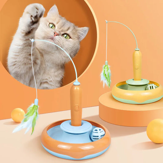Interactive Cat Toy With Feathers And Ball - Electronic Toy For Cats