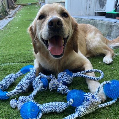 Dog Toy with Rubber Ball and Rope - Chew Toy for Pulling and Playing