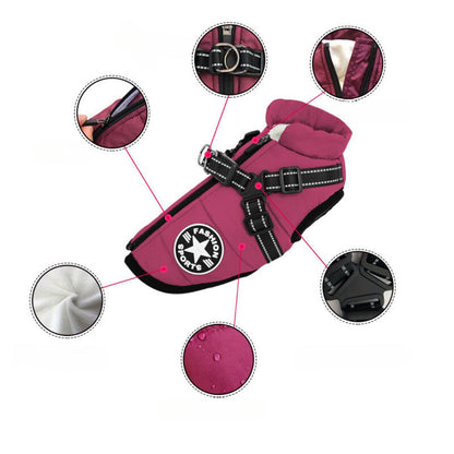 Wind and Waterproof Dog Jacket with Integrated Harness