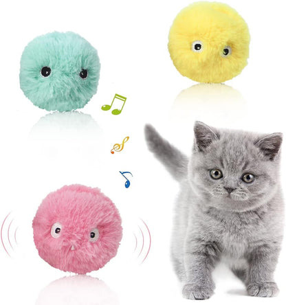 Interactive Cat Plush Play Balls With Animal Sounds (Pack Of 3)