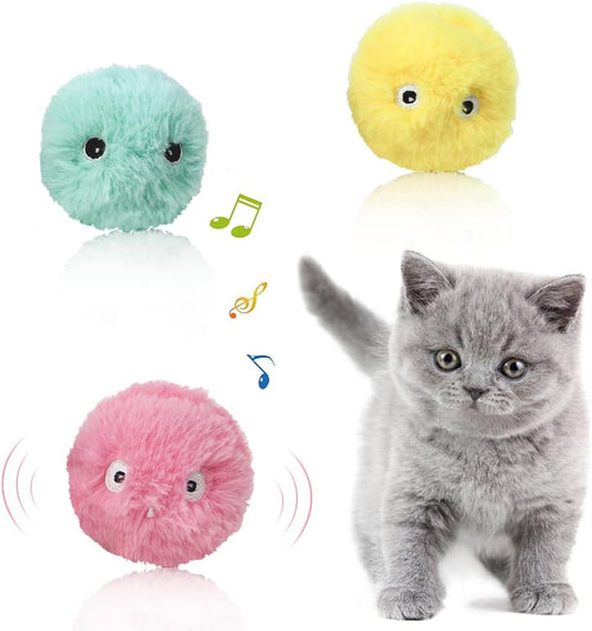 Interactive Cat Plush Play Balls With Animal Sounds (Pack Of 3)